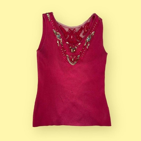 pink beaded lace tank - Picture 1 of 5